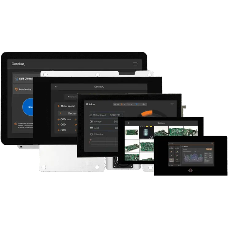displays and touch screens lined up
