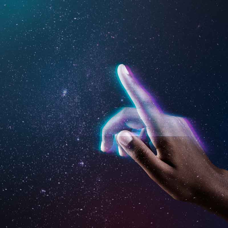 futuristic hand touching space background